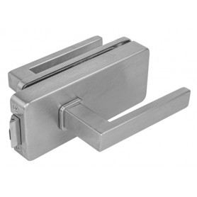 Zámek na skleněné dveře UNIQUE R8 + klika QUADRA - Broušená nerez
