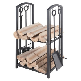 Wood basket in combination with fireplace tools LIENBACHER 21.00.208.2