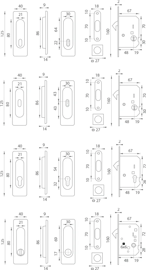 Hranatý set na posuvné dvere FIMET